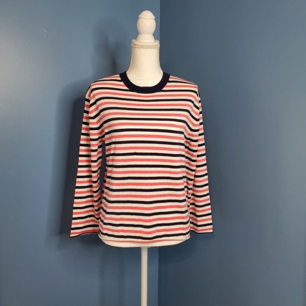ATM White, Pink, Navy Crewneck Top SSM NWT